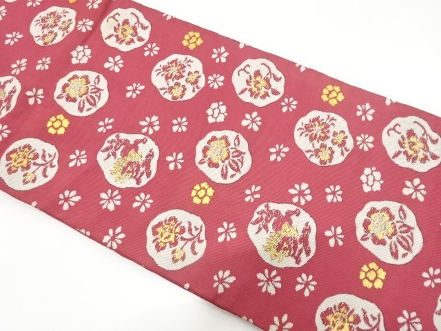 JAPANESEKIMONO / ANTIQUE NAGOYA OBI / WOVEN FLORAL PATTERNS / CHINESE